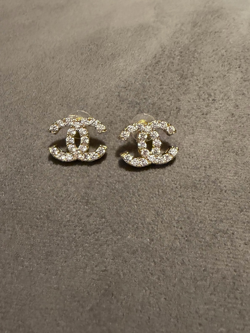 Chanel 14K Gold Plated Crystal CC Stud Earrings